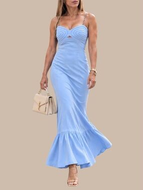 Baby Blue Linen Maxi Dress • Baby Shower • Spring Event • Gender Reveal